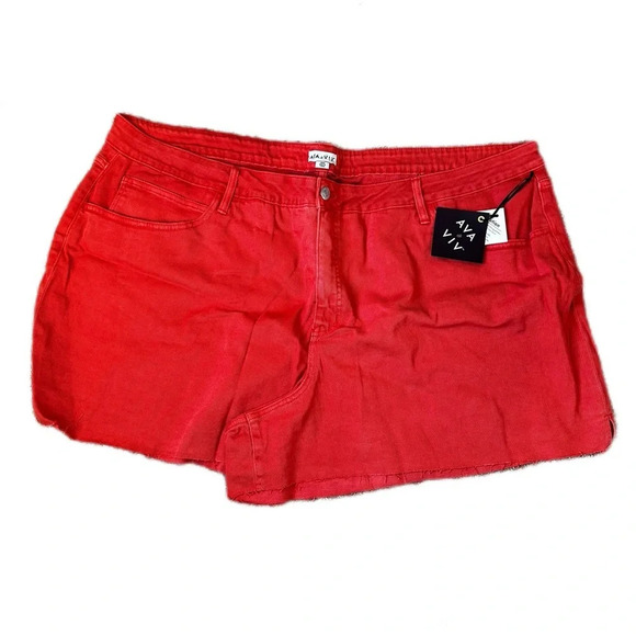 Ava & Viv Plus Size High-Rise Stretch Denim Jean Shorts- Orange / Coral - Picture 2 of 5
